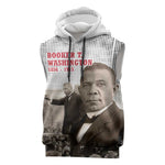 Booker T. Washington Sleeveless Hoodie Halftone Portrait Design Tilling a Field Quote Historical Civil Rights Tribute - African Pride