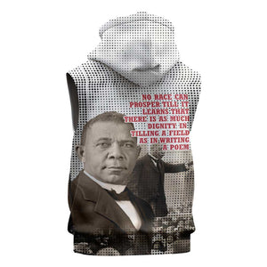 Booker T. Washington Sleeveless Hoodie Halftone Portrait Design Tilling a Field Quote Historical Civil Rights Tribute - African Pride