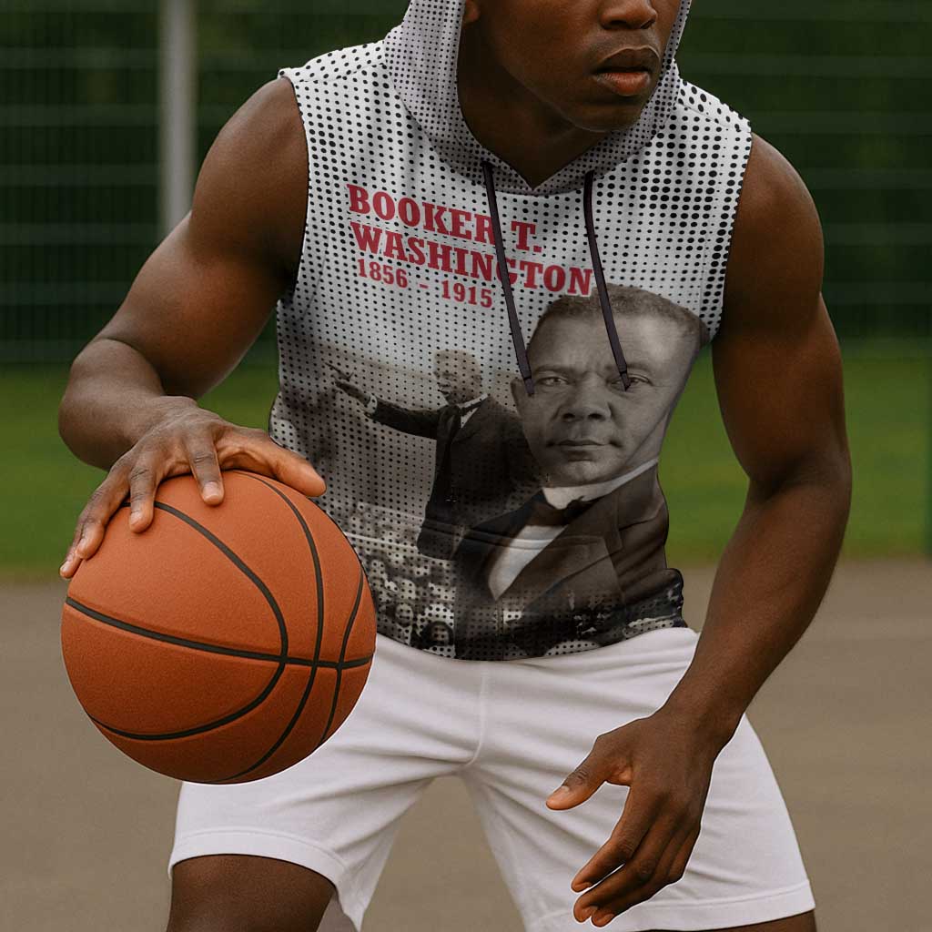 Booker T. Washington Sleeveless Hoodie Halftone Portrait Design Tilling a Field Quote Historical Civil Rights Tribute - African Pride