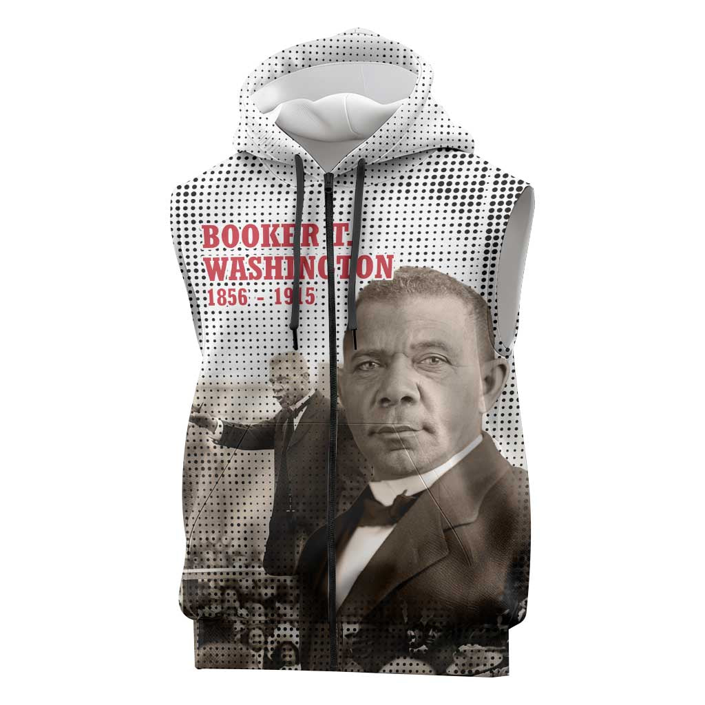 Booker T. Washington Sleeveless Zip Hoodie Halftone Portrait Design Tilling a Field Quote Historical Civil Rights Tribute - African Pride
