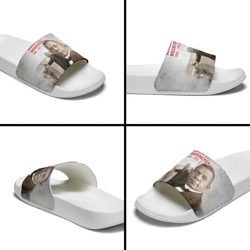 Booker T. Washington Slide Sandals Halftone Portrait Design Tilling a Field Quote Historical Civil Rights Tribute - African Pride