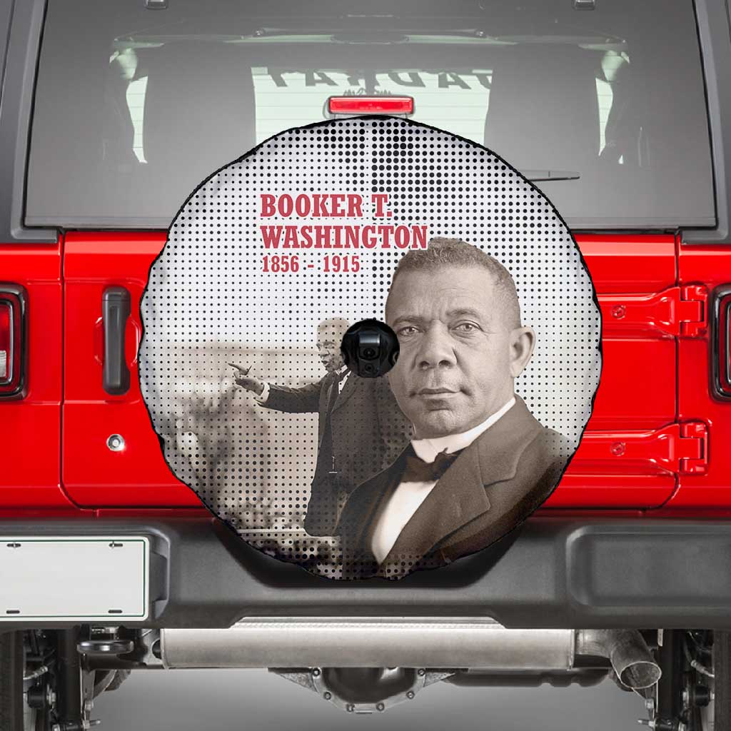 Booker T. Washington Spare Tire Cover Halftone Portrait Design Tilling a Field Quote Historical Civil Rights Tribute - African Pride