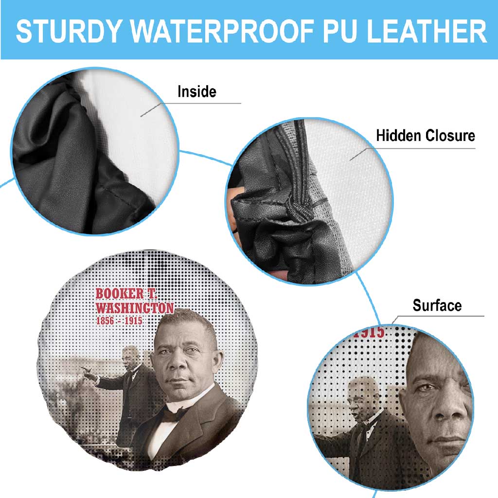 Booker T. Washington Spare Tire Cover Halftone Portrait Design Tilling a Field Quote Historical Civil Rights Tribute - African Pride