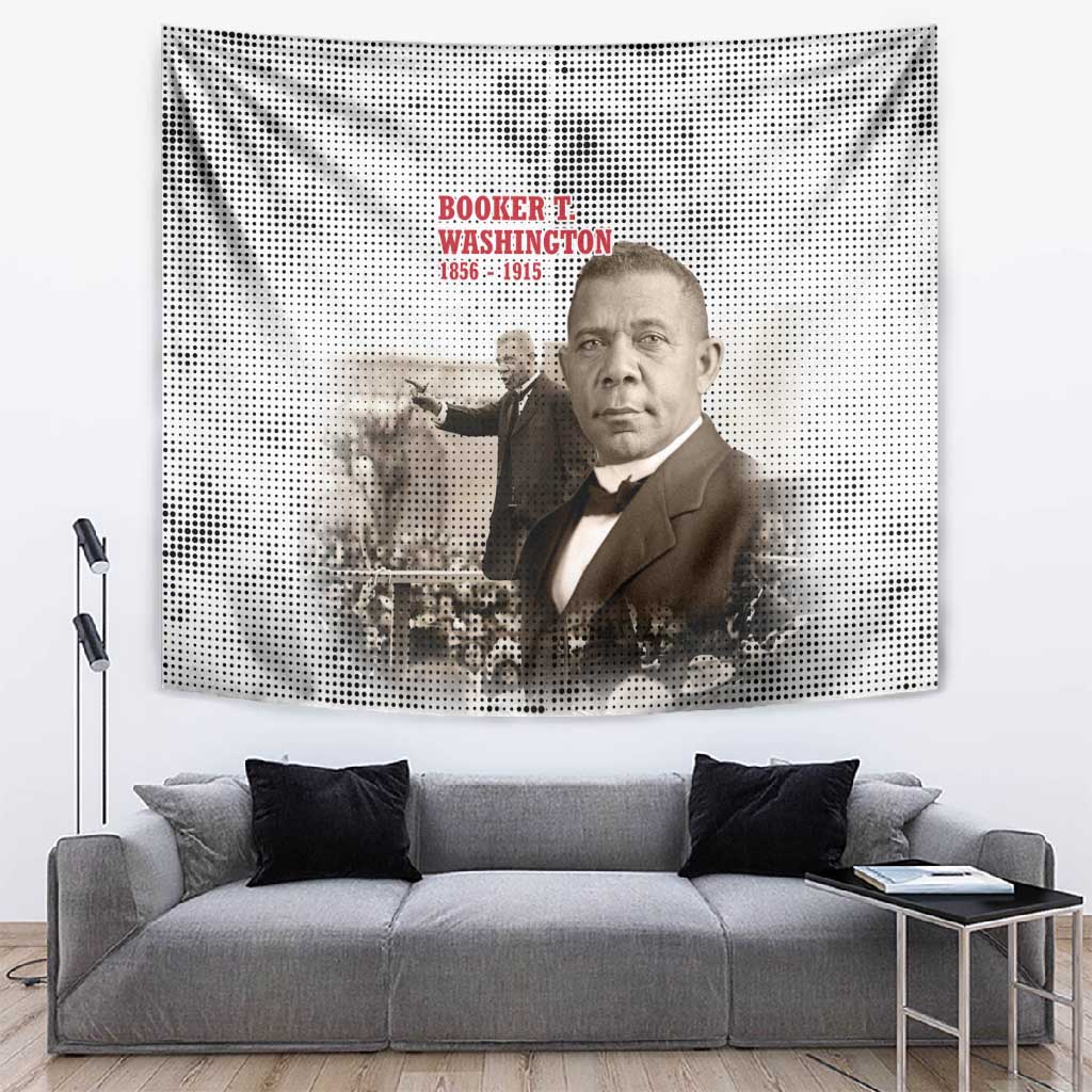 Booker T. Washington Tapestry Halftone Portrait Design Tilling a Field Quote Historical Civil Rights Tribute - African Pride
