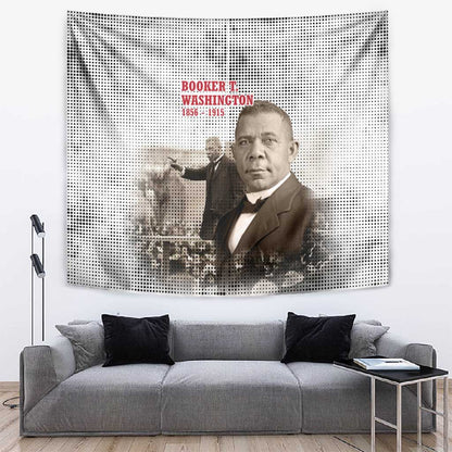 Booker T. Washington Tapestry Halftone Portrait Design Tilling a Field Quote Historical Civil Rights Tribute - African Pride