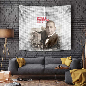 Booker T. Washington Tapestry Halftone Portrait Design Tilling a Field Quote Historical Civil Rights Tribute - African Pride