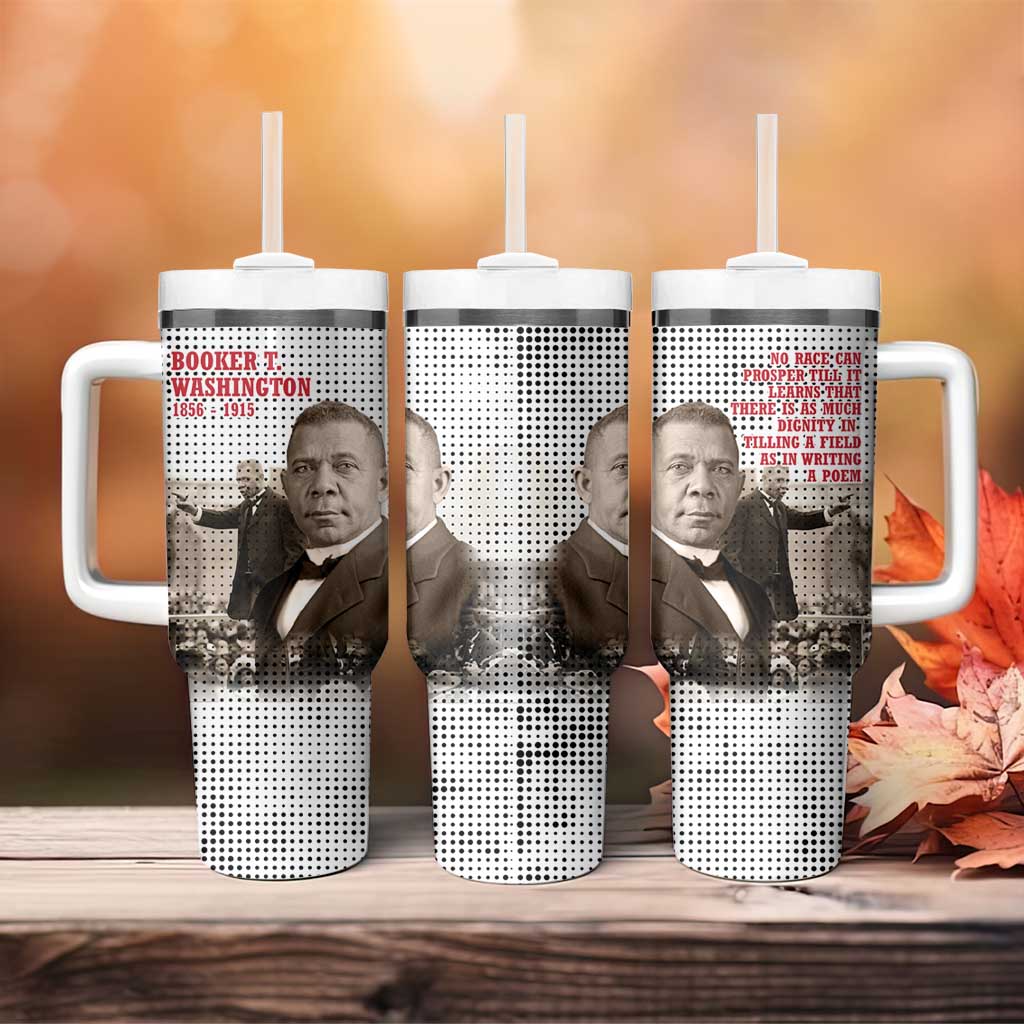 Booker T. Washington Tumbler With Handle Halftone Portrait Design Tilling a Field Quote Historical Civil Rights Tribute - African Pride