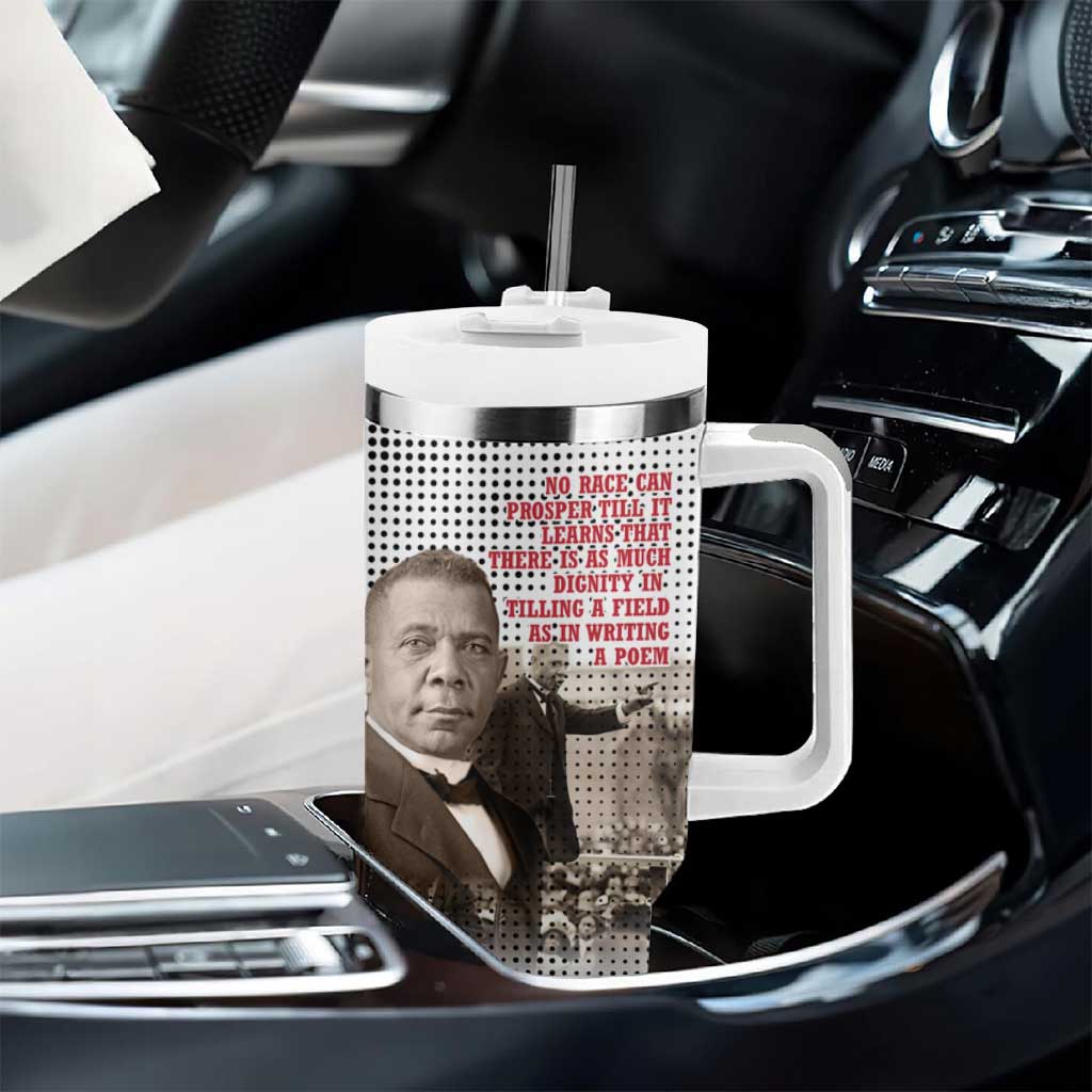 Booker T. Washington Tumbler With Handle Halftone Portrait Design Tilling a Field Quote Historical Civil Rights Tribute - African Pride