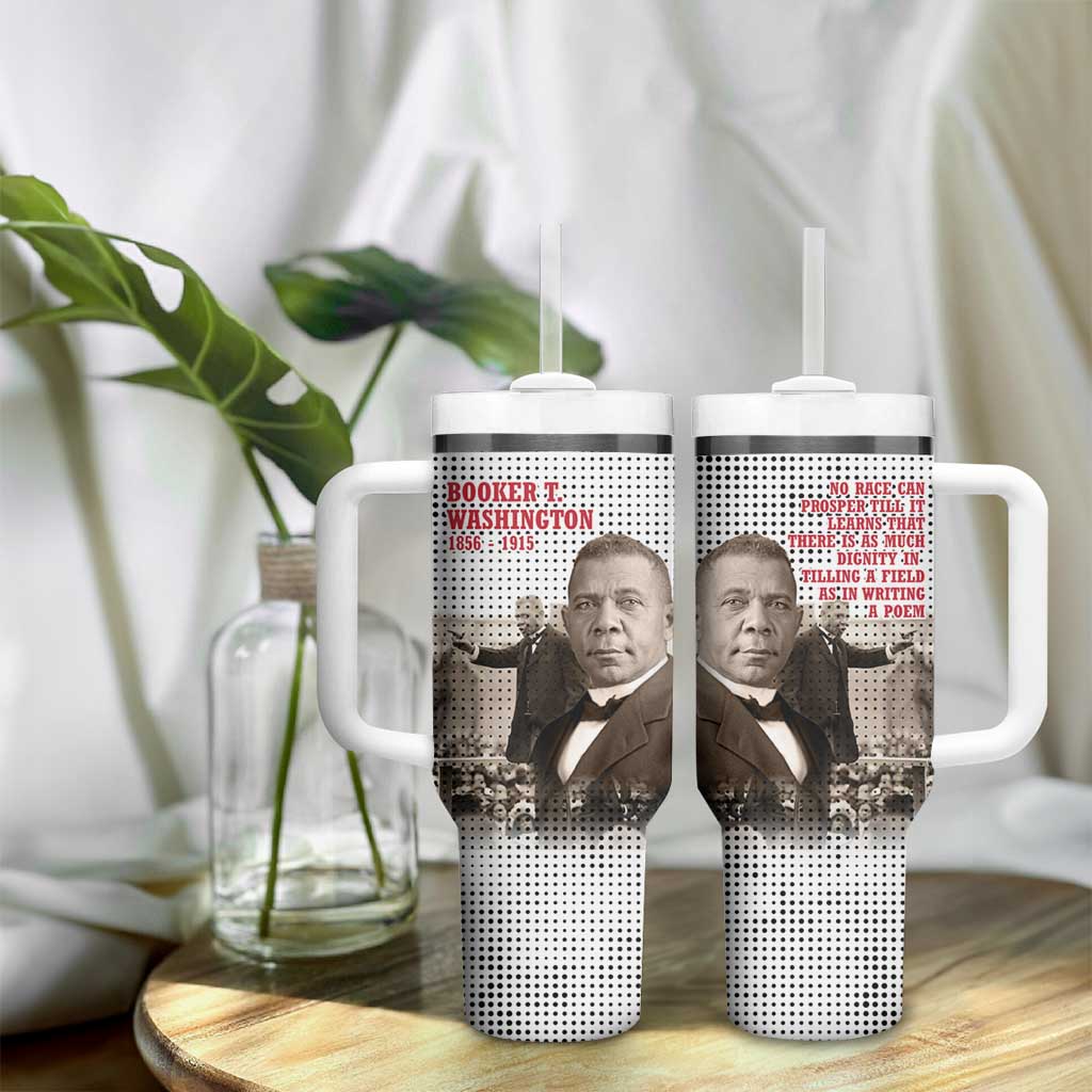 Booker T. Washington Tumbler With Handle Halftone Portrait Design Tilling a Field Quote Historical Civil Rights Tribute - African Pride
