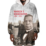 Booker T. Washington Wearable Blanket Hoodie Halftone Portrait Design Tilling a Field Quote Historical Civil Rights Tribute - African Pride