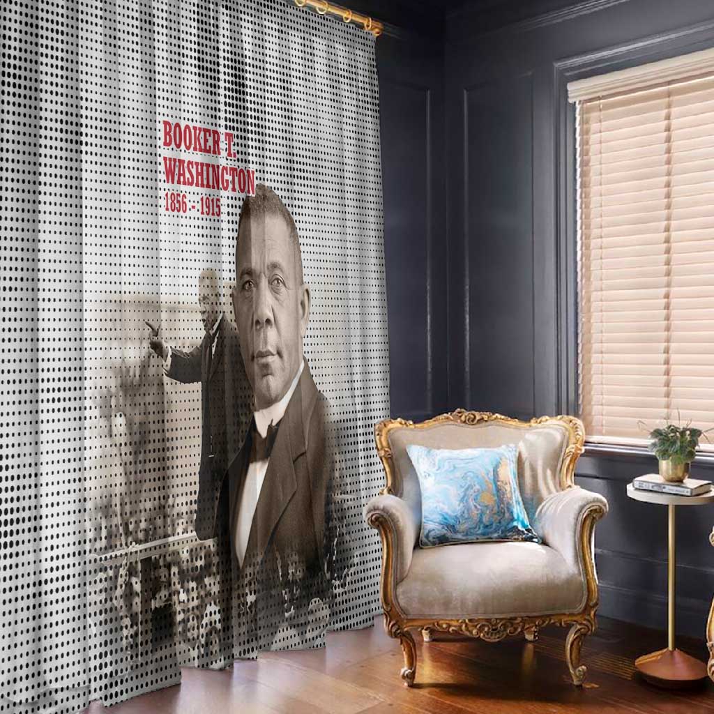 Booker T. Washington Window Curtain Halftone Portrait Design Tilling a Field Quote Historical Civil Rights Tribute - African Pride