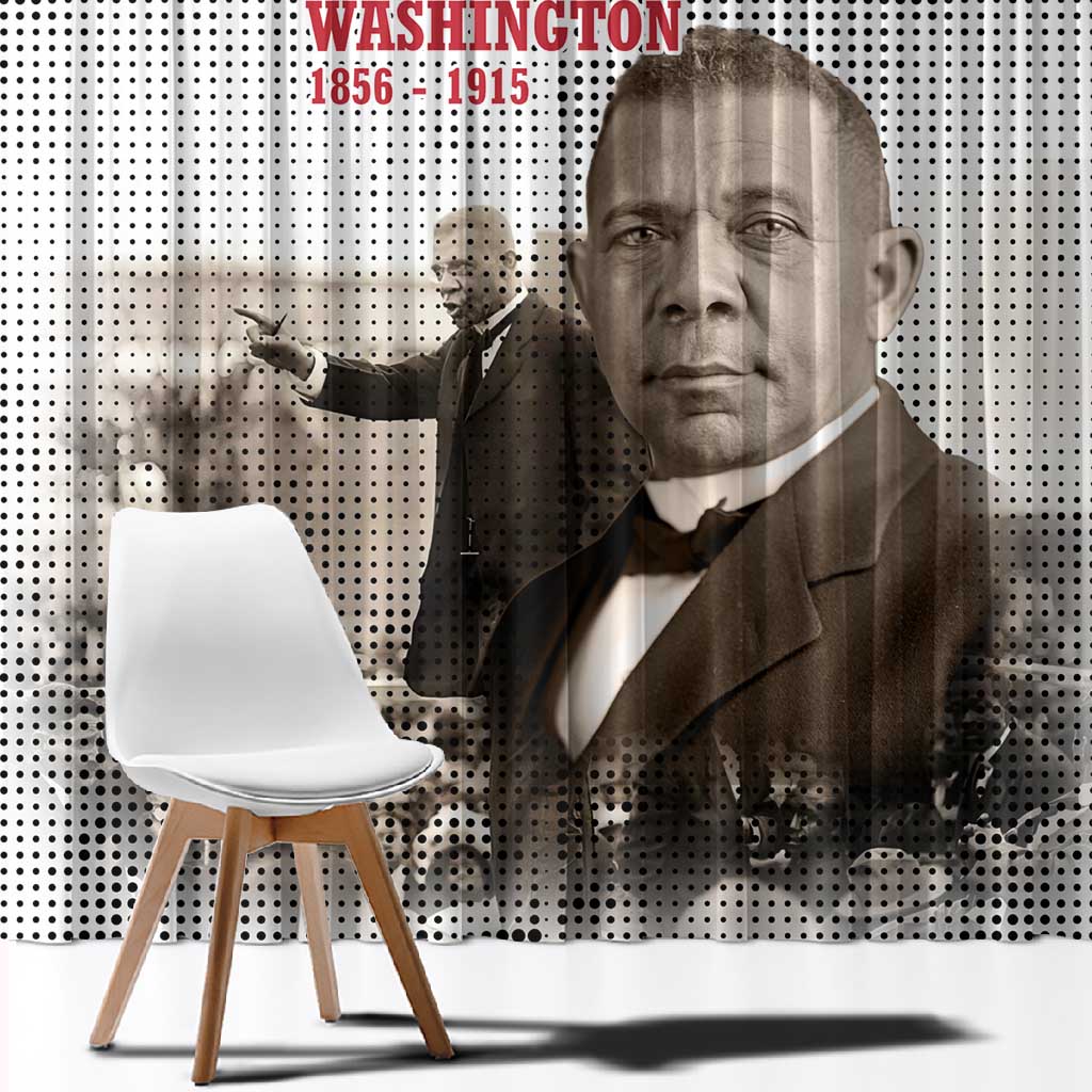 Booker T. Washington Window Curtain Halftone Portrait Design Tilling a Field Quote Historical Civil Rights Tribute - African Pride