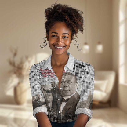 Booker T. Washington Women Casual Shirt Halftone Portrait Design Tilling a Field Quote Historical Civil Rights Tribute - African Pride