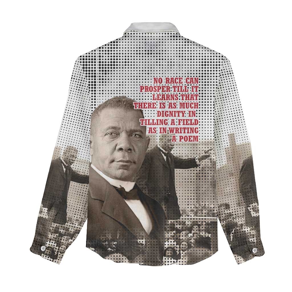 Booker T. Washington Women Casual Shirt Halftone Portrait Design Tilling a Field Quote Historical Civil Rights Tribute - African Pride