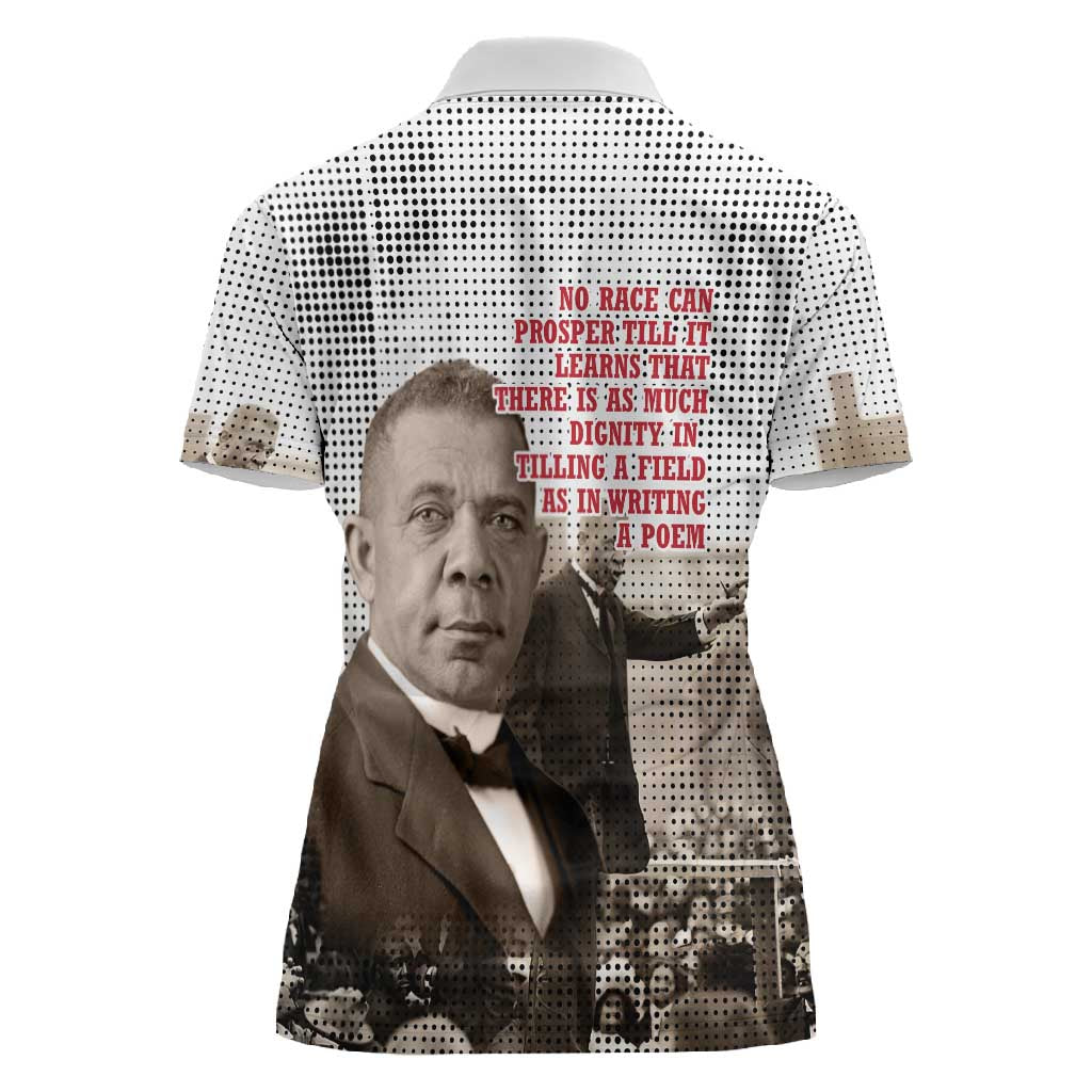 Booker T. Washington Women Polo Shirt Halftone Portrait Design Tilling a Field Quote Historical Civil Rights Tribute TS04