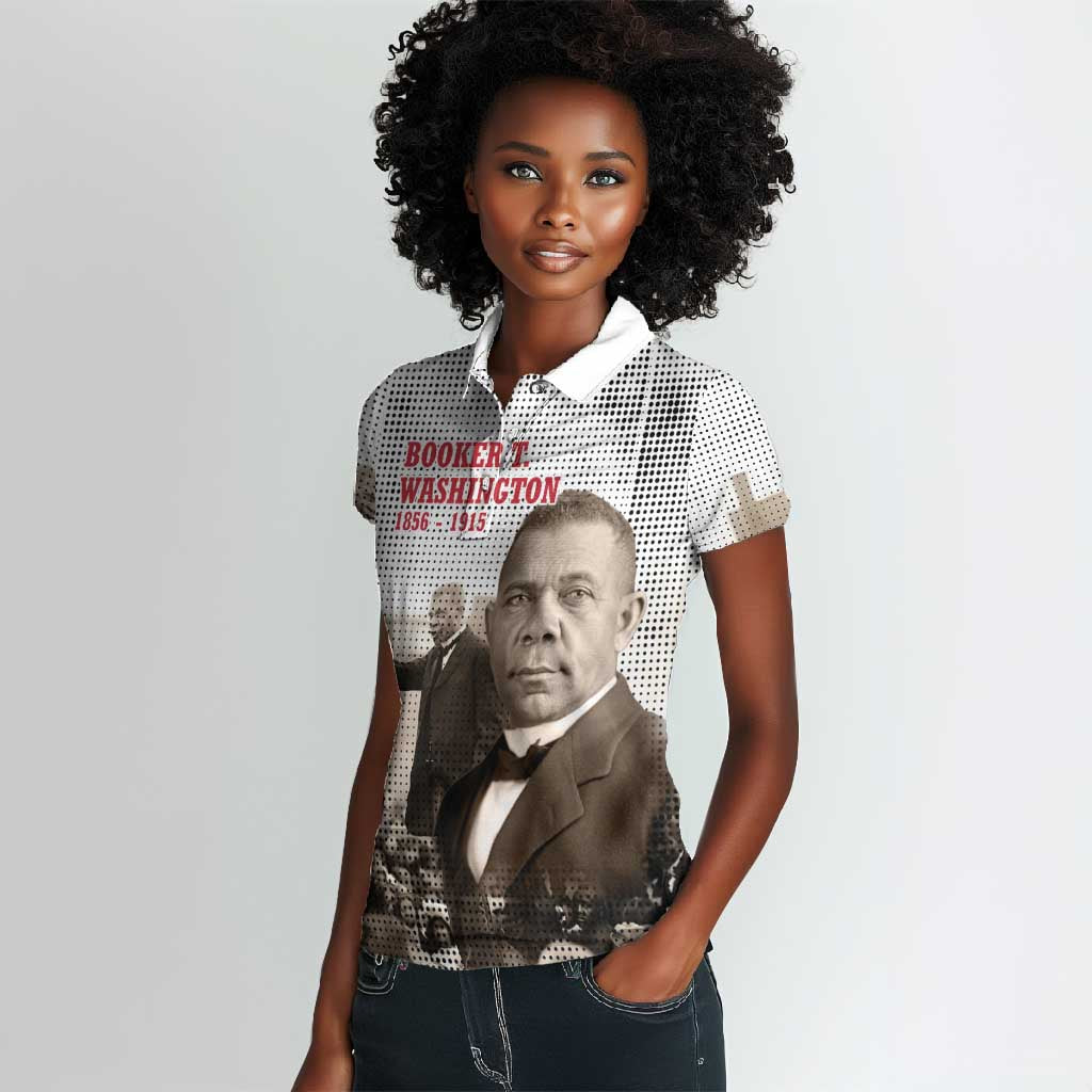 Booker T. Washington Women Polo Shirt Halftone Portrait Design Tilling a Field Quote Historical Civil Rights Tribute TS04