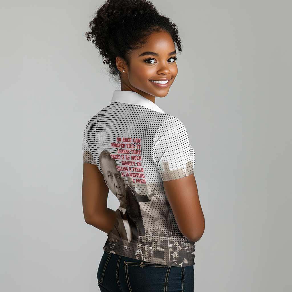 Booker T. Washington Women Polo Shirt Halftone Portrait Design Tilling a Field Quote Historical Civil Rights Tribute TS04