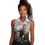 Booker T. Washington Women Sleeveless Polo Shirt Halftone Portrait Design Tilling a Field Quote Historical Civil Rights Tribute - African Pride