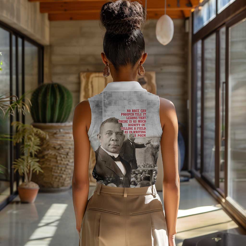 Booker T. Washington Women Sleeveless Polo Shirt Halftone Portrait Design Tilling a Field Quote Historical Civil Rights Tribute - African Pride