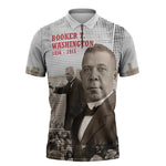 Booker T. Washington Zipper Polo Shirt Halftone Portrait Design Tilling a Field Quote Historical Civil Rights Tribute - African Pride