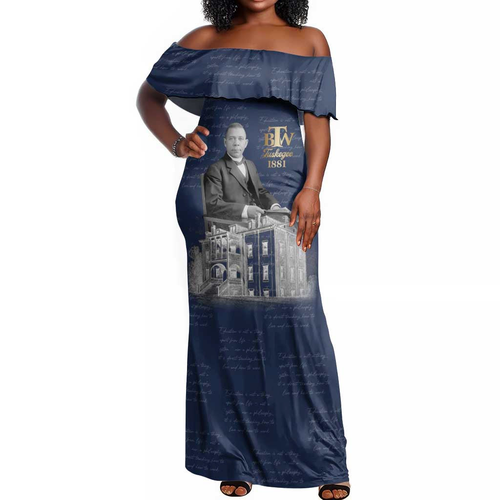 Booker T. Washington Off Shoulder Maxi Dress Tuskegee Institute Design Educational Legacy 1881 Historic Tribute - African Pride