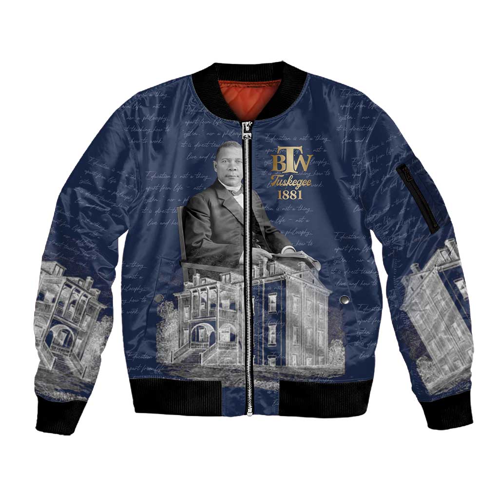 Booker T. Washington Sleeve Zip Bomber Jacket Tuskegee Institute Design Educational Legacy 1881 Historic Tribute - African Pride