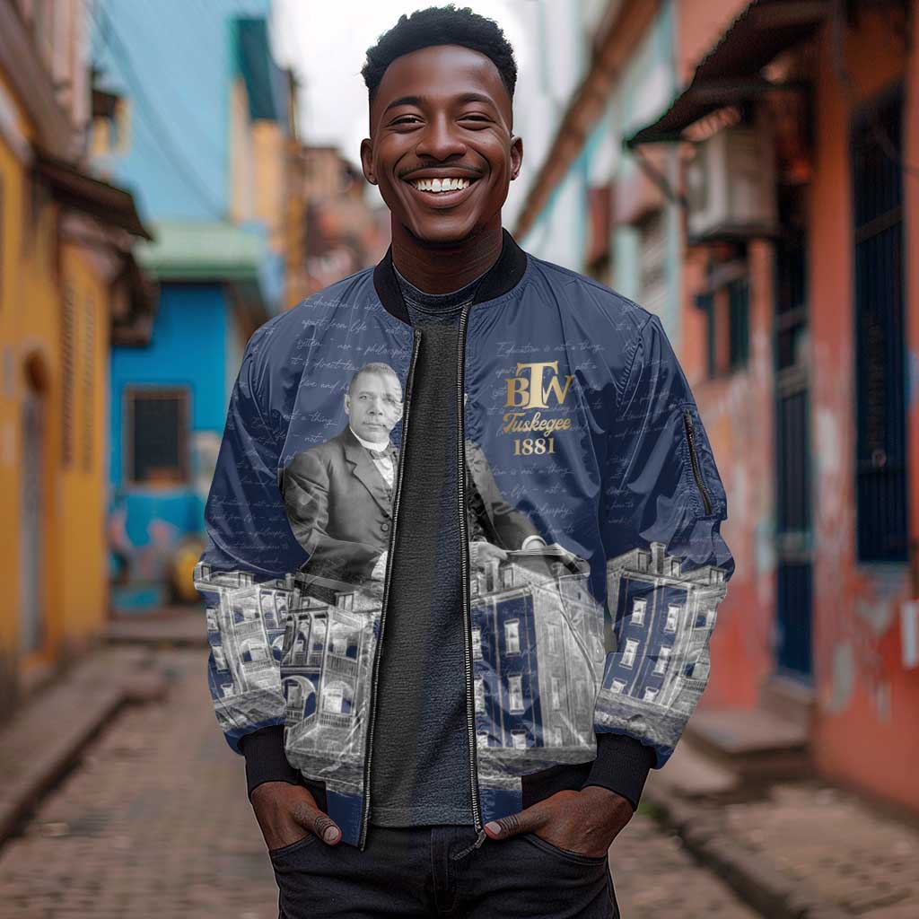 Booker T. Washington Sleeve Zip Bomber Jacket Tuskegee Institute Design Educational Legacy 1881 Historic Tribute - African Pride
