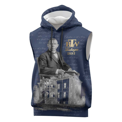 Booker T. Washington Sleeveless Hoodie Tuskegee Institute Design Educational Legacy 1881 Historic Tribute - African Pride