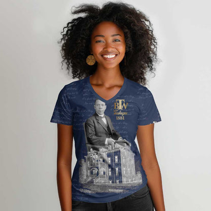 Booker T. Washington Women V-Neck T-Shirt Tuskegee Institute Design Educational Legacy 1881 Historic Tribute TS04