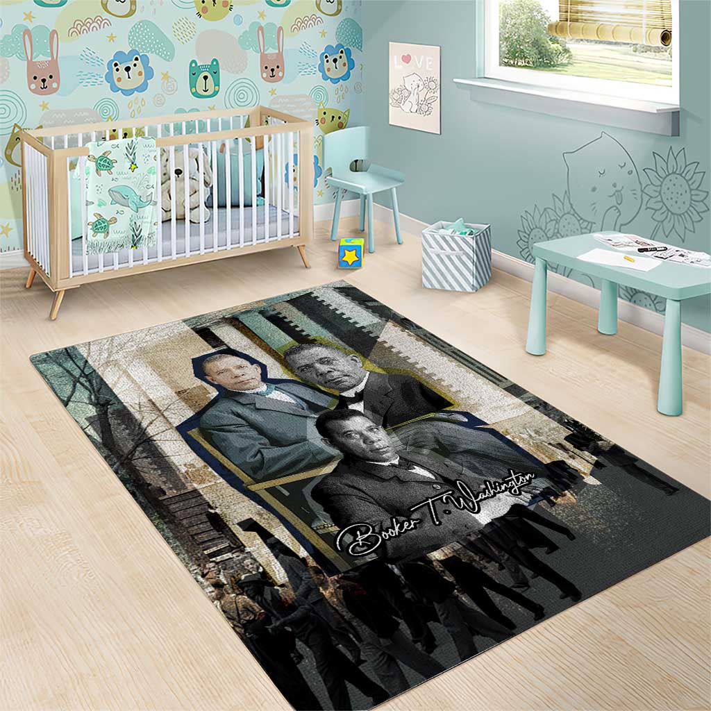 Booker T. Washington Area Rug Historic Portrait Collage Civil Rights Legacy Educational Pioneer Design - African Pride