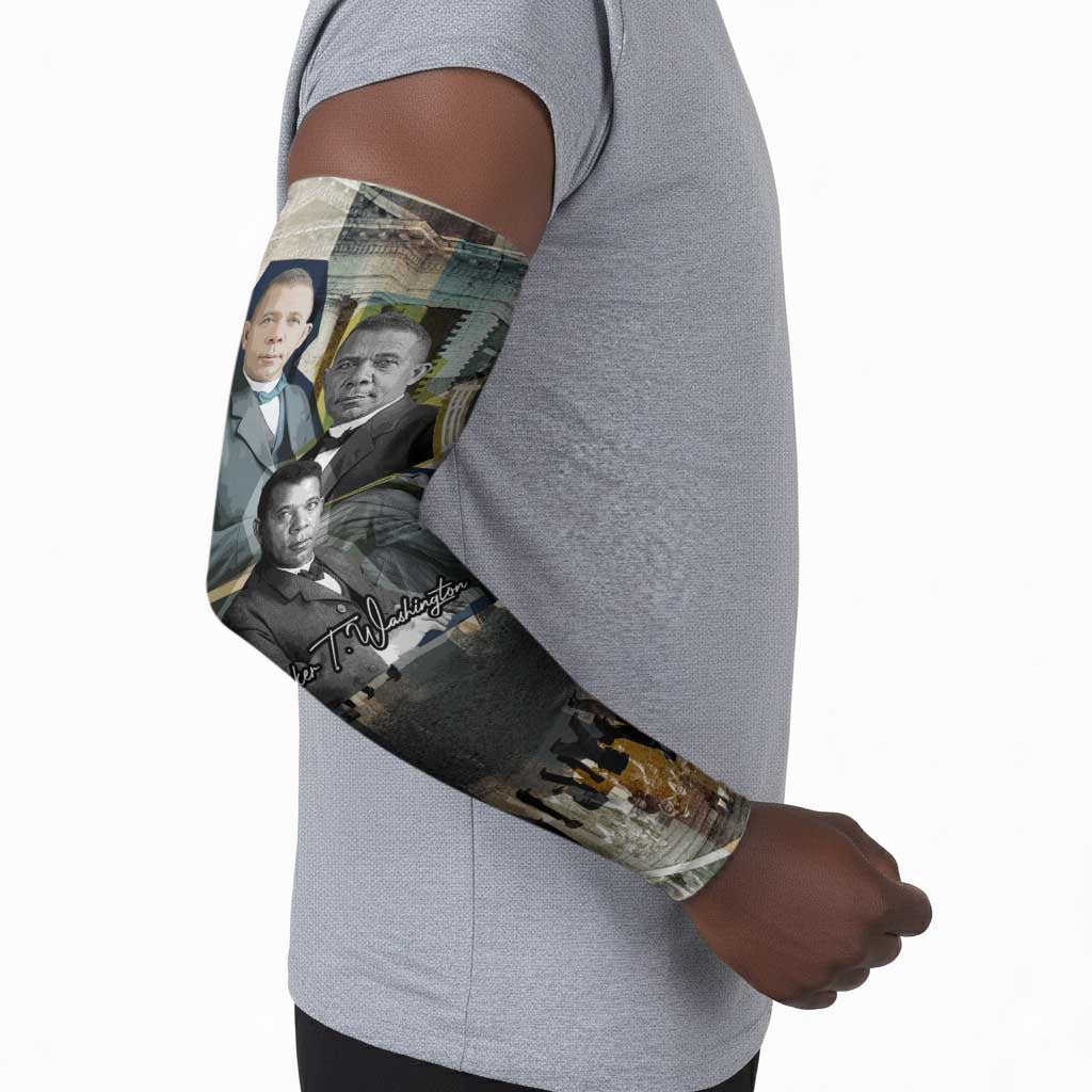Booker T. Washington Arm Sleeves Historic Portrait Collage Civil Rights Legacy Educational Pioneer Design - African Pride