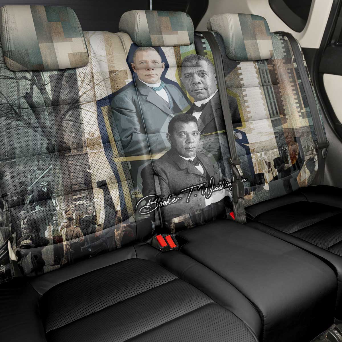 Booker T. Washington Back Car Seat Cover Historic Portrait Collage Civil Rights Legacy Educational Pioneer Design - African Pride