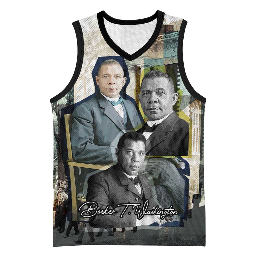 Booker T. Washington Basketball Jersey Historic Portrait Collage Civil Rights Legacy Educational Pioneer Design - African Pride