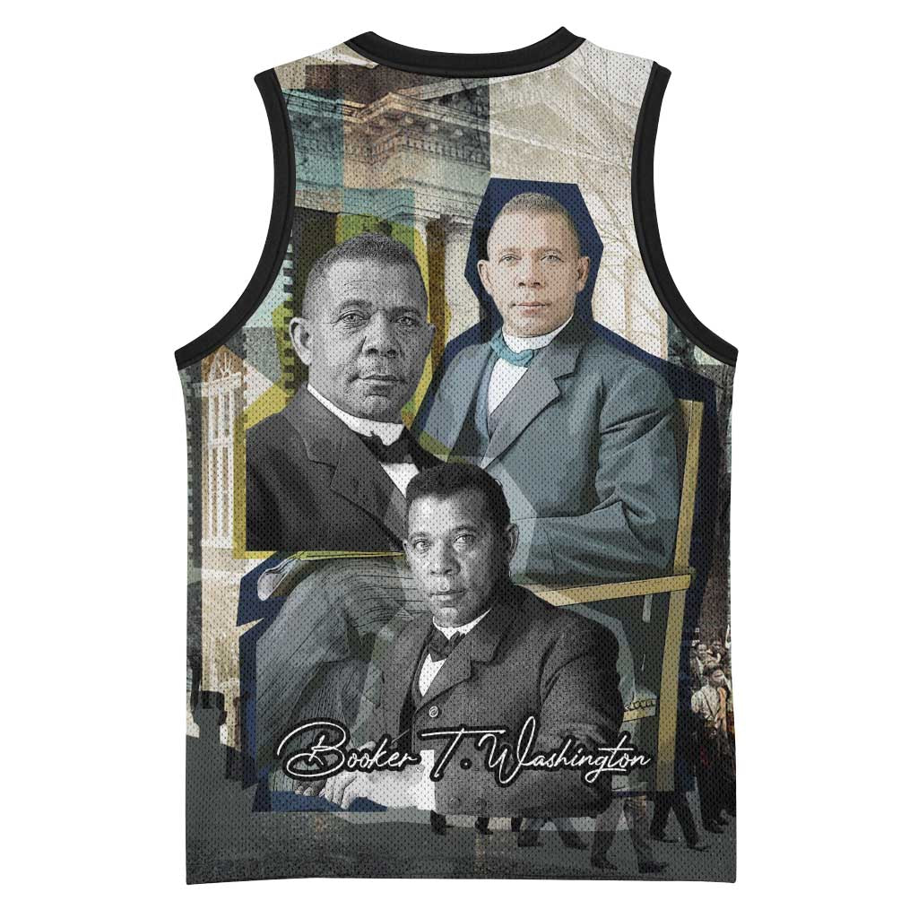 Booker T. Washington Basketball Jersey Historic Portrait Collage Civil Rights Legacy Educational Pioneer Design - African Pride