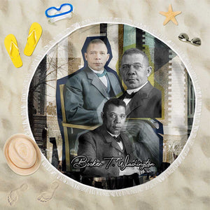 Booker T. Washington Beach Blanket Historic Portrait Collage Civil Rights Legacy Educational Pioneer Design - African Pride
