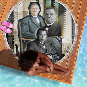 Booker T. Washington Beach Blanket Historic Portrait Collage Civil Rights Legacy Educational Pioneer Design - African Pride