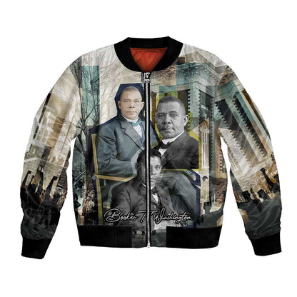Booker T. Washington Bomber Jacket Historic Portrait Collage Civil Rights Legacy Educational Pioneer Design - African Pride