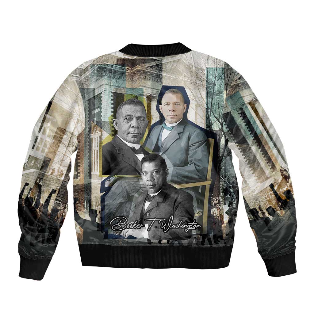 Booker T. Washington Bomber Jacket Historic Portrait Collage Civil Rights Legacy Educational Pioneer Design - African Pride