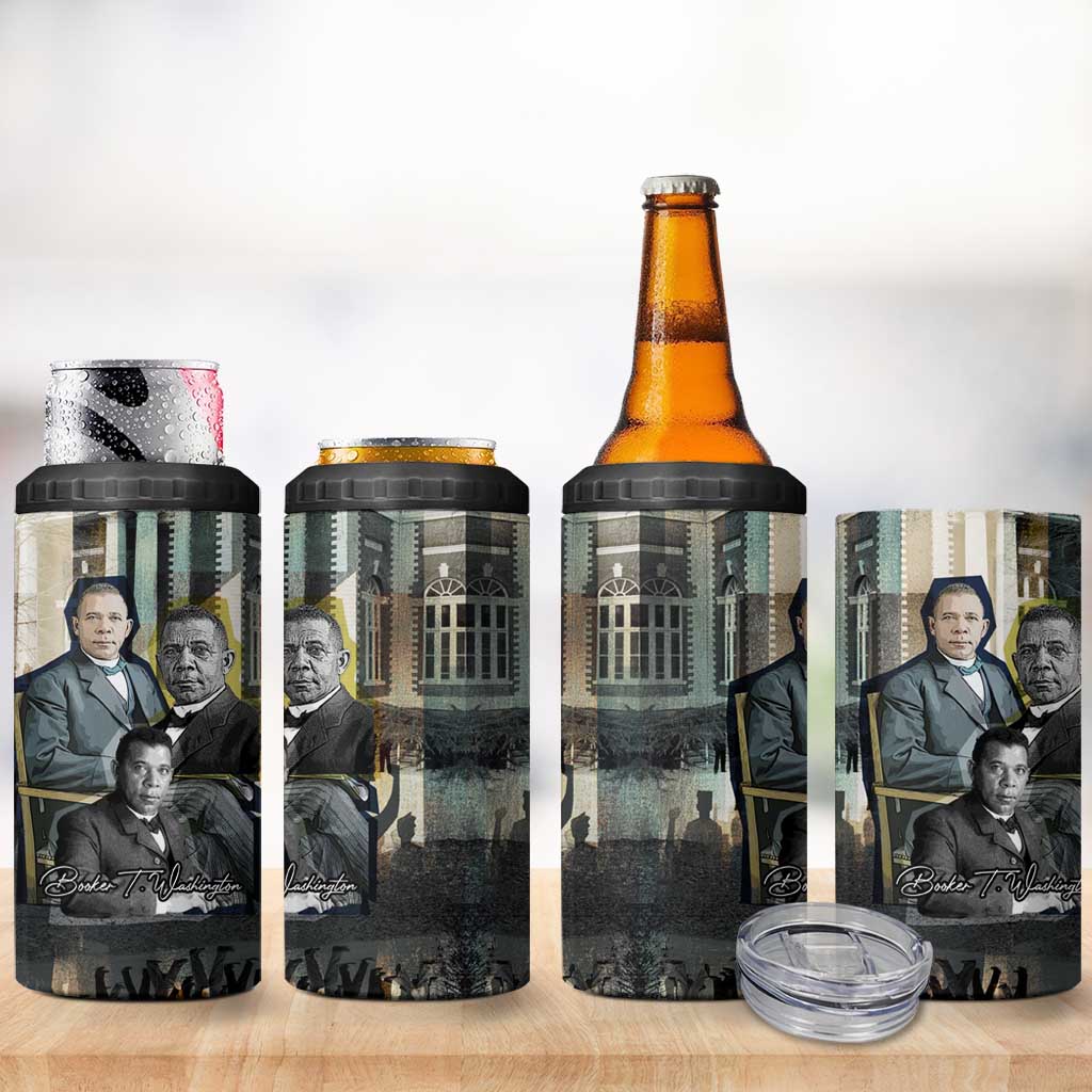 Booker T. Washington 4 in 1 Can Cooler Tumbler Historic Portrait Collage Civil Rights Legacy Educational Pioneer Design - African Pride