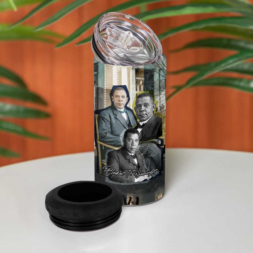 Booker T. Washington 4 in 1 Can Cooler Tumbler Historic Portrait Collage Civil Rights Legacy Educational Pioneer Design - African Pride