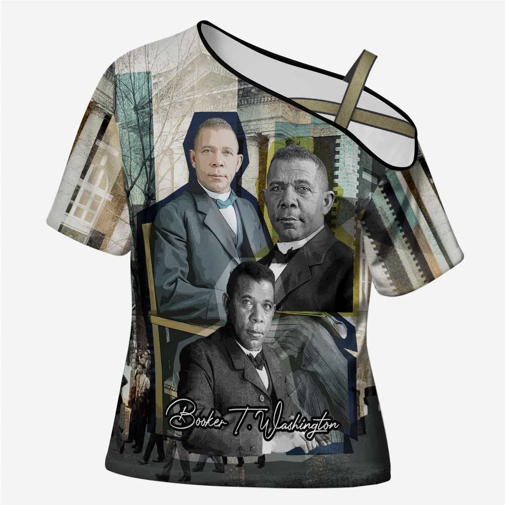 Booker T. Washington Cross Shoulder Shirt Historic Portrait Collage Civil Rights Legacy Educational Pioneer Design - African Pride