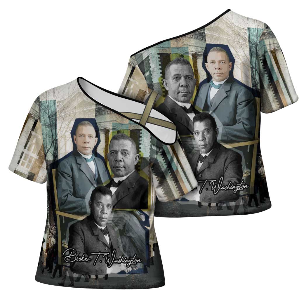 Booker T. Washington Cross Shoulder Shirt Historic Portrait Collage Civil Rights Legacy Educational Pioneer Design - African Pride
