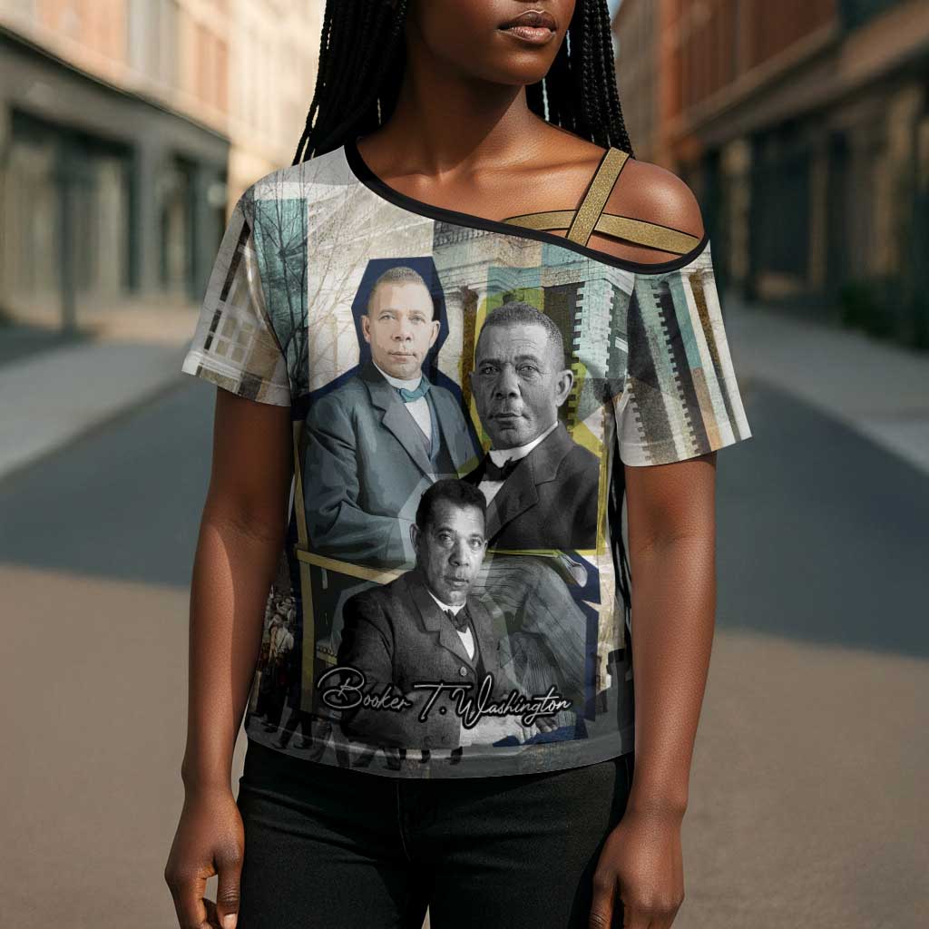 Booker T. Washington Cross Shoulder Shirt Historic Portrait Collage Civil Rights Legacy Educational Pioneer Design - African Pride