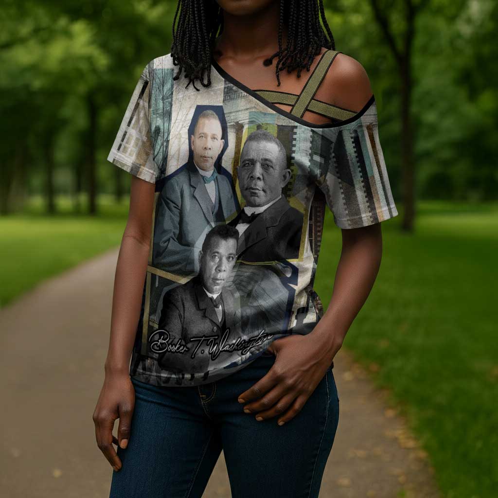 Booker T. Washington Cross Shoulder Shirt Historic Portrait Collage Civil Rights Legacy Educational Pioneer Design - African Pride