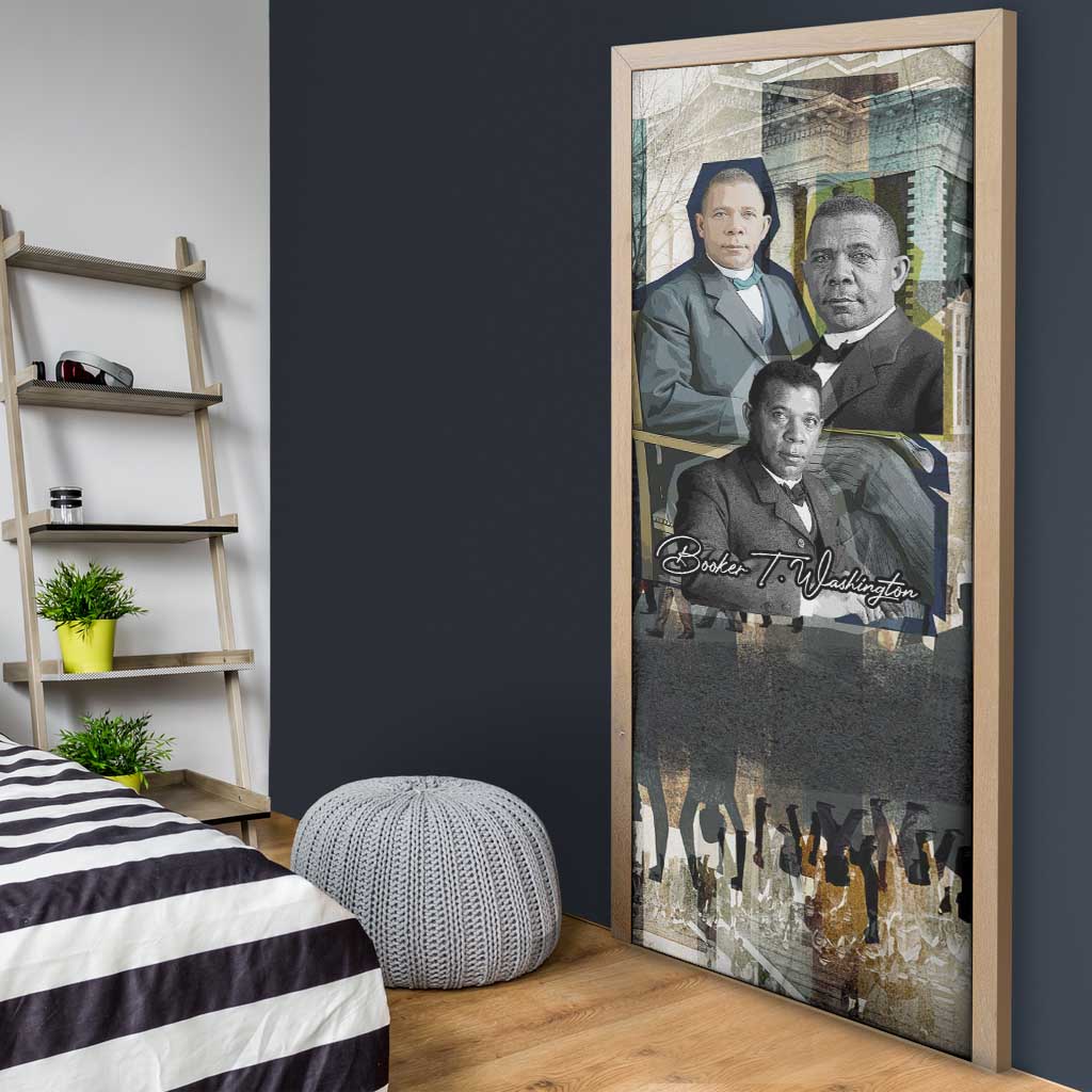 Booker T. Washington Door Cover Historic Portrait Collage Civil Rights Legacy Educational Pioneer Design - African Pride