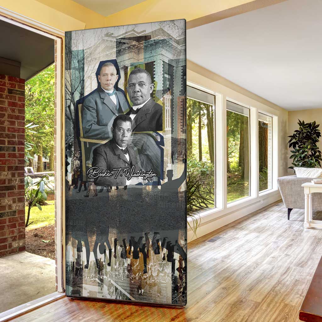 Booker T. Washington Door Cover Historic Portrait Collage Civil Rights Legacy Educational Pioneer Design - African Pride