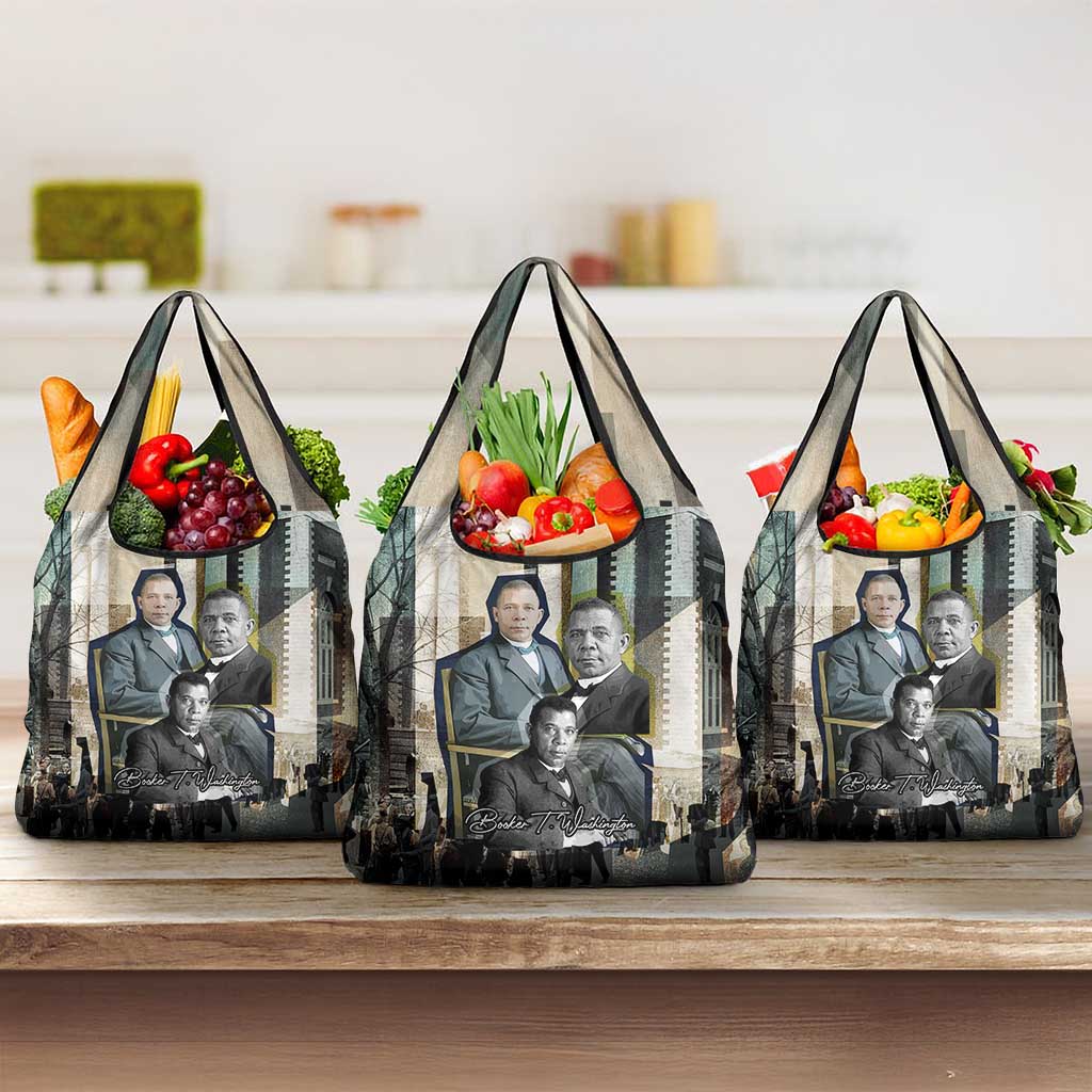 Booker T. Washington Grocery Bag Historic Portrait Collage Civil Rights Legacy Educational Pioneer Design - African Pride