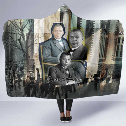 Booker T. Washington Hooded Blanket Historic Portrait Collage Civil Rights Legacy Educational Pioneer Design - African Pride