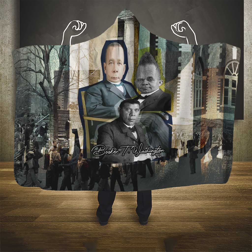 Booker T. Washington Hooded Blanket Historic Portrait Collage Civil Rights Legacy Educational Pioneer Design - African Pride