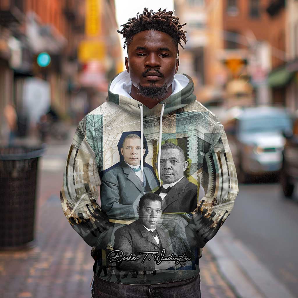 Booker T. Washington Hoodie Historic Portrait Collage Civil Rights Legacy Educational Pioneer Design - African Pride